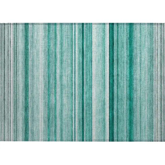 Aqua Striped Washable Non Skid Indoor Outdoor Area Rug Photo 1