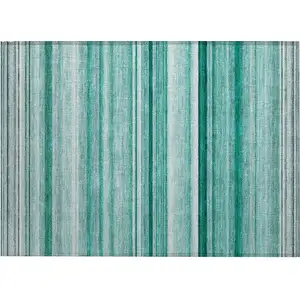 Photo of Aqua Striped Washable Non Skid Indoor Outdoor Area Rug