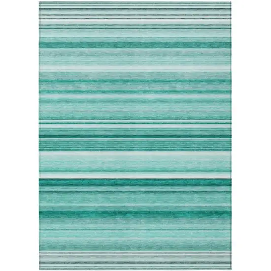 Aqua Striped Washable Indoor Outdoor Area Rug Photo 2