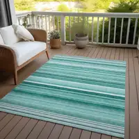 Photo of Aqua Striped Washable Non Skid Indoor Outdoor Area Rug