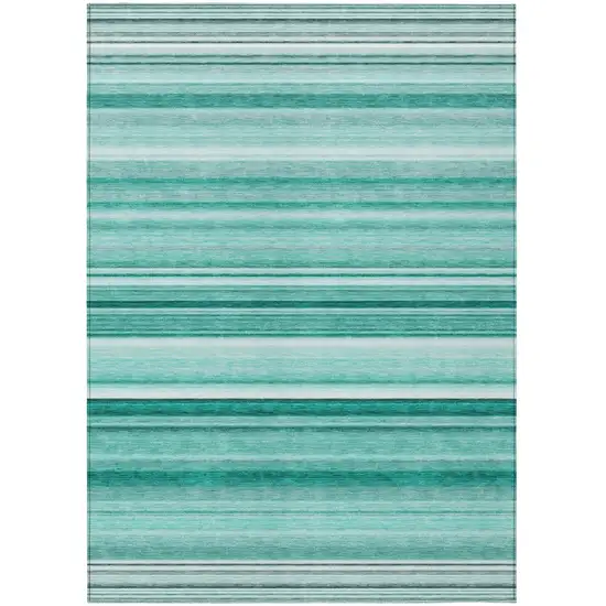 Aqua Striped Washable Indoor Outdoor Area Rug Photo 2