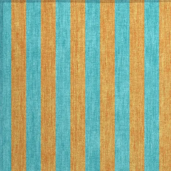 Aqua Striped Washable Non Skid Indoor Outdoor Area Rug Photo 6