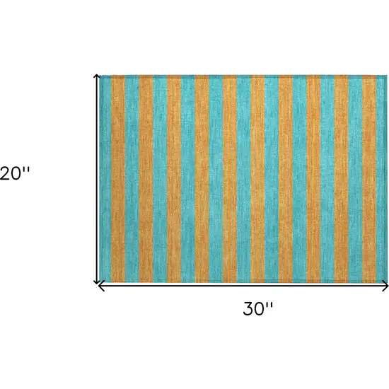 Aqua Striped Washable Non Skid Indoor Outdoor Area Rug Photo 3