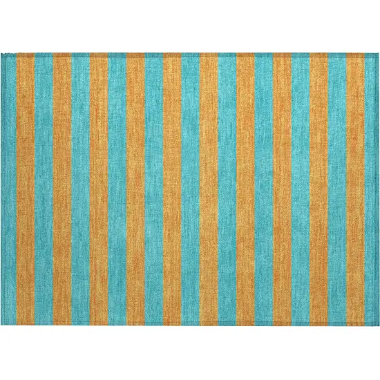 Aqua Striped Washable Non Skid Indoor Outdoor Area Rug Photo 2