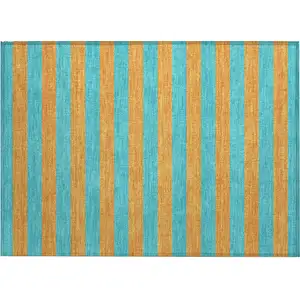 Photo of Aqua Striped Washable Non Skid Indoor Outdoor Area Rug