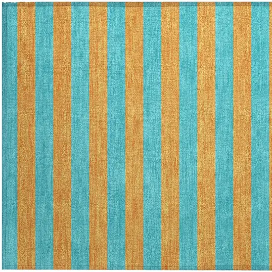 Aqua Striped Washable Non Skid Indoor Outdoor Area Rug Photo 7