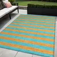 Photo of Aqua Striped Washable Non Skid Indoor Outdoor Area Rug