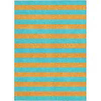 Photo of Aqua Striped Washable Non Skid Indoor Outdoor Area Rug