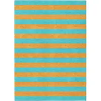 Photo of Aqua Striped Washable Non Skid Indoor Outdoor Area Rug