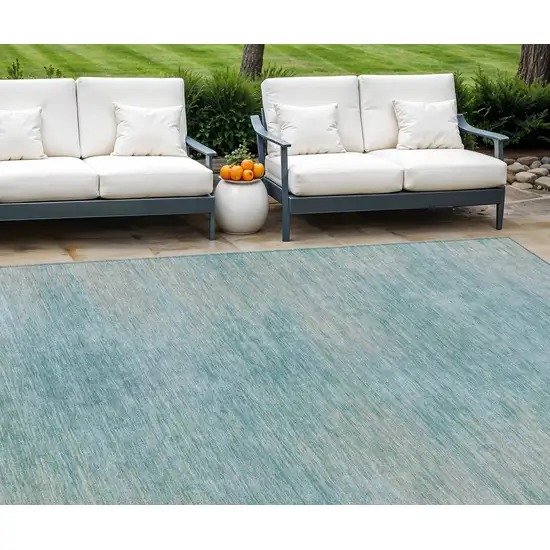 Aqua Teal Blue And Gray Abstract Washable Indoor Outdoor Area Rug Photo 1