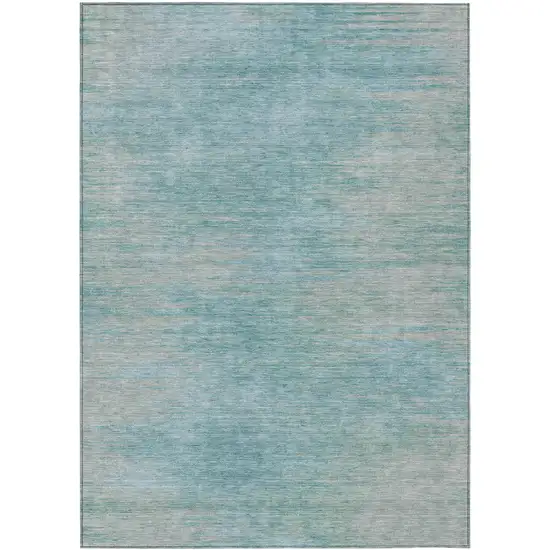 Aqua Teal Blue And Gray Abstract Washable Indoor Outdoor Area Rug Photo 2