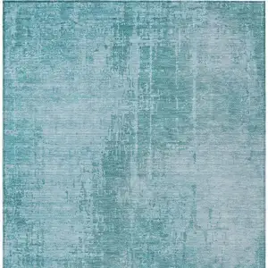 Photo of Aqua Teal Blue And Gray Abstract Washable Indoor Outdoor Area Rug