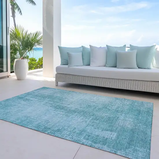 Aqua Teal Blue And Gray Abstract Washable Indoor Outdoor Area Rug Photo 7