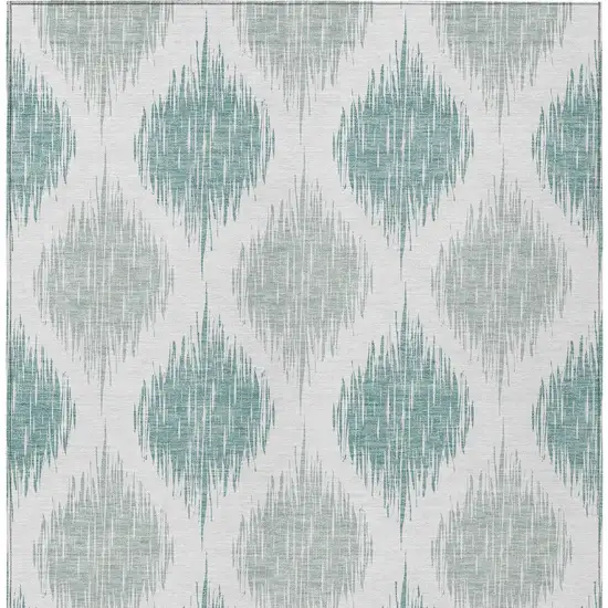 Aqua Teal Blue And Ivory Ikat Washable Indoor Outdoor Area Rug Photo 7