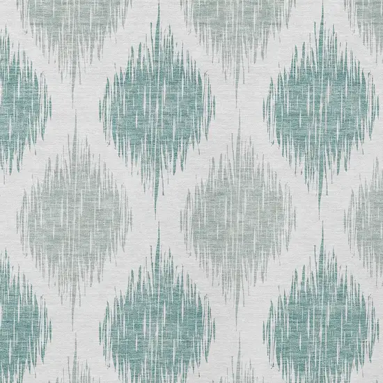 Aqua Teal Blue And Ivory Ikat Washable Indoor Outdoor Area Rug Photo 6