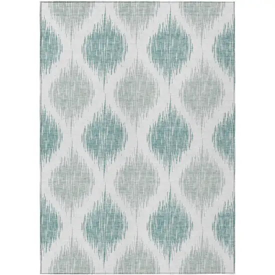 Aqua Teal Blue And Ivory Ikat Washable Indoor Outdoor Area Rug Photo 2