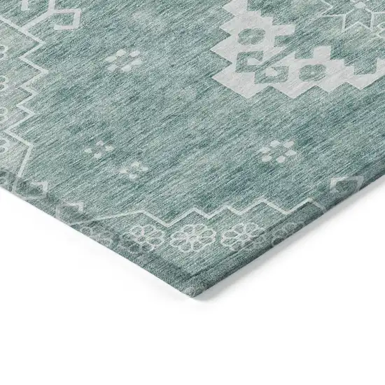 Aqua Teal Blue And Ivory Medallion Washable Indoor Outdoor Area Rug Photo 5