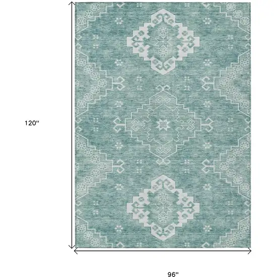 Aqua Teal Blue And Ivory Medallion Washable Indoor Outdoor Area Rug Photo 3