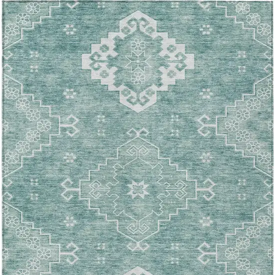 Aqua Teal Blue And Ivory Medallion Washable Indoor Outdoor Area Rug Photo 7