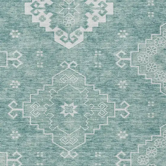 Aqua Teal Blue And Ivory Medallion Washable Indoor Outdoor Area Rug Photo 6