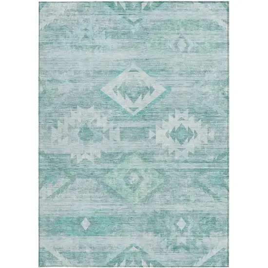 Aqua Turquoise And Ivory Southwestern Washable Indoor Outdoor Area Rug Photo 6