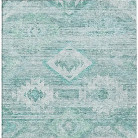 Aqua Turquoise And Ivory Southwestern Washable Indoor Outdoor Area Rug Photo 6