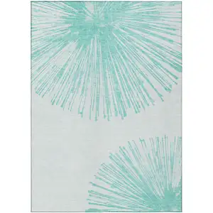 Photo of Aquamarine And Ivory Abstract Washable Indoor Outdoor Area Rug