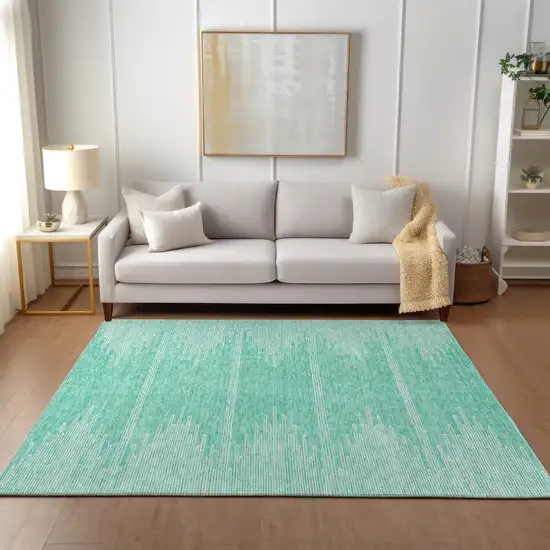 Aquamarine And Ivory Abstract Washable Indoor Outdoor Area Rug Photo 9