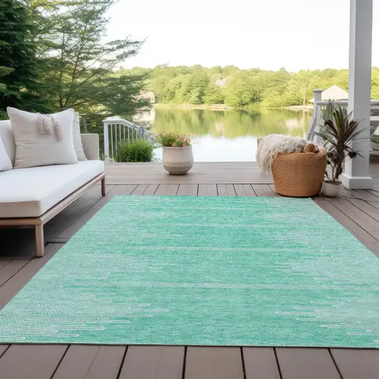 Aquamarine And Ivory Abstract Washable Indoor Outdoor Area Rug Photo 8