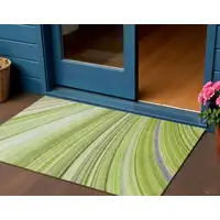 Photo of Artichoke Green Abstract Washable Non Skid Indoor Outdoor Area Rug