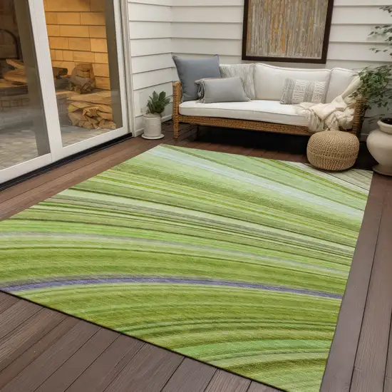 Artichoke Green Abstract Washable Non Skid Indoor Outdoor Area Rug Photo 7