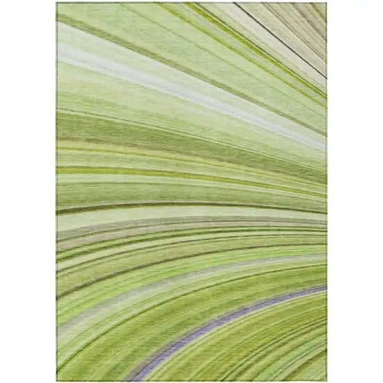 Artichoke Green Abstract Washable Non Skid Indoor Outdoor Area Rug Photo 2