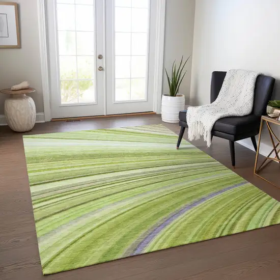 Artichoke Green Abstract Washable Non Skid Indoor Outdoor Area Rug Photo 8