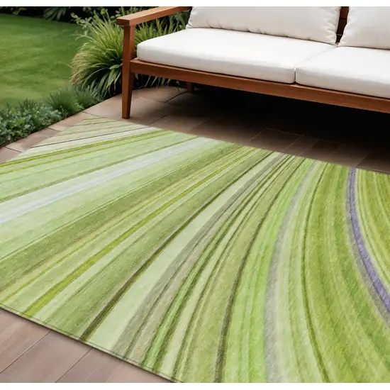 Artichoke Green Abstract Washable Non Skid Indoor Outdoor Area Rug Photo 1