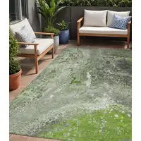 Photo of Artichoke Green Abstract Washable Non Skid Indoor Outdoor Area Rug