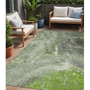 Photo of Artichoke Green Abstract Washable Non Skid Indoor Outdoor Area Rug