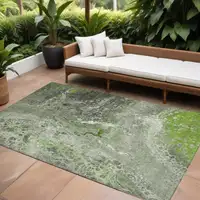 Photo of Artichoke Green Abstract Washable Non Skid Indoor Outdoor Area Rug