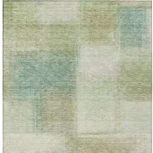 Photo of Artichoke Green And Beige Abstract Washable Indoor Outdoor Area Rug