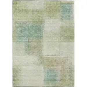 Photo of Artichoke Green And Beige Abstract Washable Indoor Outdoor Area Rug