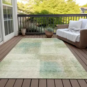 Photo of Artichoke Green And Beige Abstract Washable Indoor Outdoor Area Rug