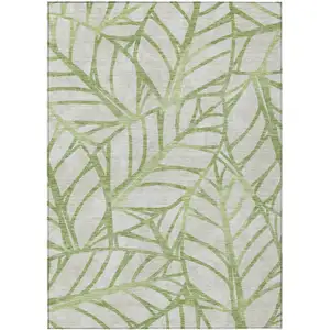 Photo of Artichoke Green And Beige Floral Washable Indoor Outdoor Area Rug