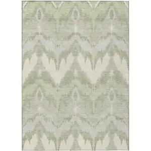 Photo of Artichoke Green And Beige Ikat Washable Indoor Outdoor Area Rug