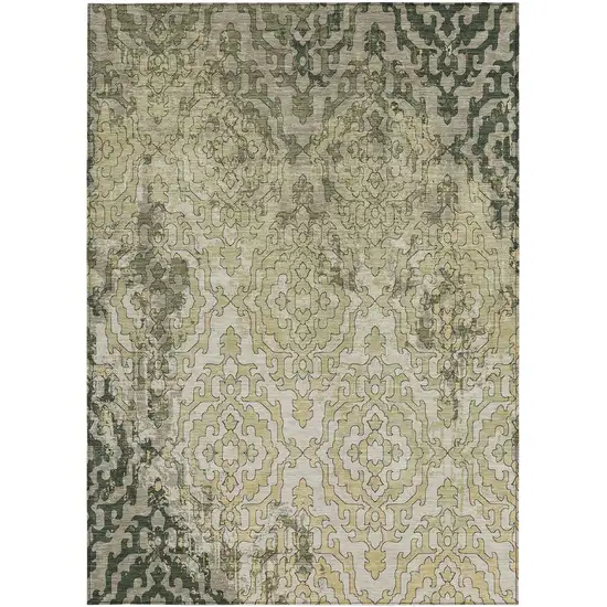 Artichoke Green And Beige Medallion Washable Indoor Outdoor Area Rug Photo 7