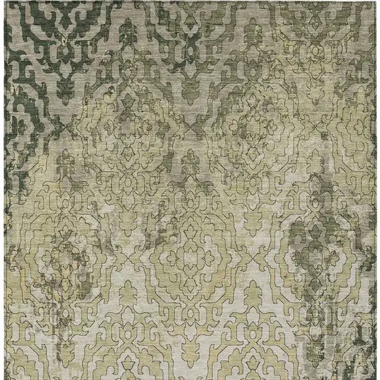 Artichoke Green And Beige Medallion Washable Indoor Outdoor Area Rug Photo 7