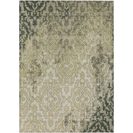 Artichoke Green And Beige Medallion Washable Indoor Outdoor Area Rug Photo 2