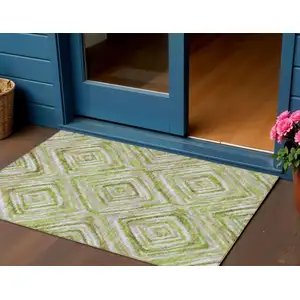 Photo of Artichoke Green And Brown Geometric Washable Indoor Outdoor Area Rug