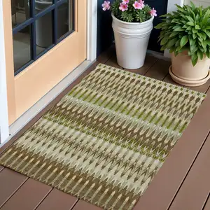 Photo of Artichoke Green And Brown Southwestern Washable Indoor Outdoor Area Rug