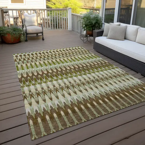 Artichoke Green And Brown Southwestern Washable Indoor Outdoor Area Rug Photo 8