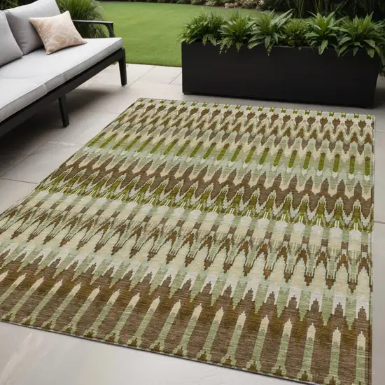 Artichoke Green And Brown Southwestern Washable Indoor Outdoor Area Rug Photo 1