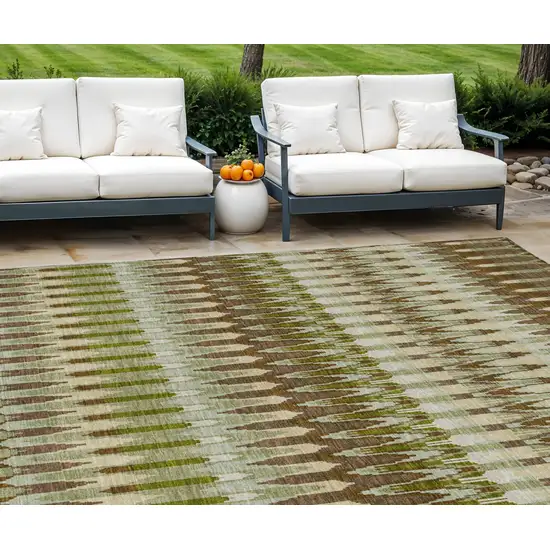 Artichoke Green And Brown Southwestern Washable Indoor Outdoor Area Rug Photo 1